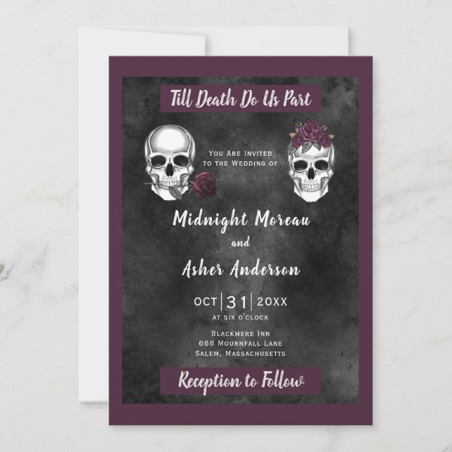 Invitación Esqueleto Rosa de la Calavera Hasta que la Muerte  (Anverso)