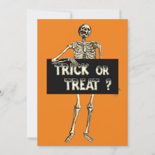 Invitación Esqueleto vintage de Halloween trucos o trato