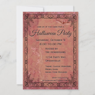 Invitación Esqueleto vintage y Bat Halloween