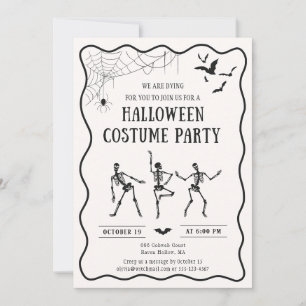 Invitación esqueletos bailarines, disfraz de Halloween sensac