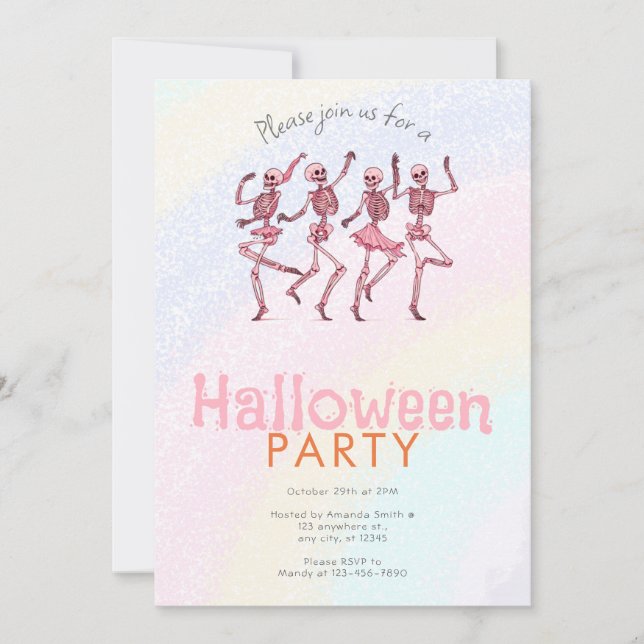 Invitación Esqueletos de baile rosa Fiesta de Halloween con a (Anverso)