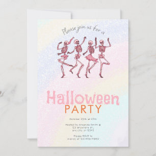 Invitación Esqueletos de baile rosa Fiesta de Halloween con a
