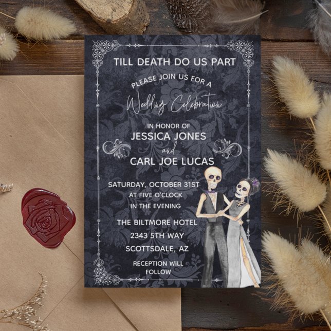 Invitación Esqueletos de boda de Halloween Hasta que la Muert (Subido por el creador)