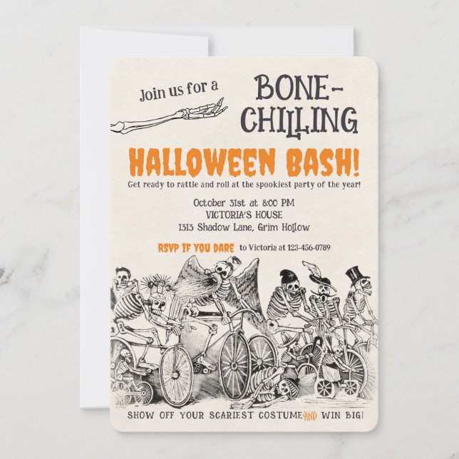Invitación Esqueletos de época 2 Fiesta de Halloween para el  (Anverso)