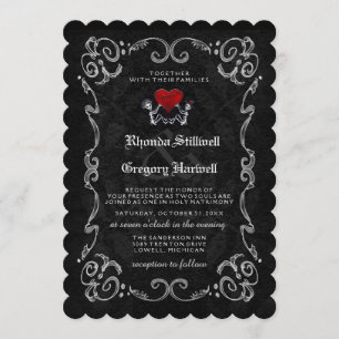 Invitación Esqueletos de Halloween "JUNTOS CON" Y RECEPCIÓN