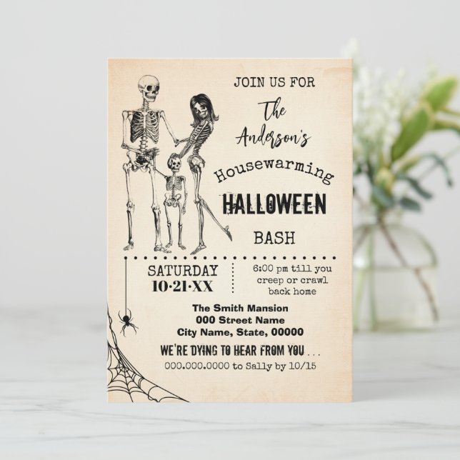 Invitación Esqueletos de la fiesta de Halloween de la familia (Anverso de pie)