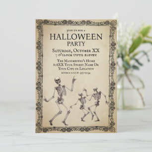 Invitación Esqueletos Divertidos Bailando Fiesta de Halloween