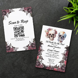 Invitación esqueletos elegantes floral halloween boda código