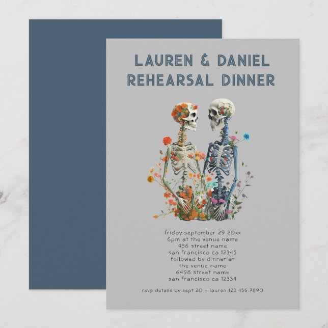 Invitación Esqueletos florales góticos Boda Cena ensayada (Anverso / Reverso)