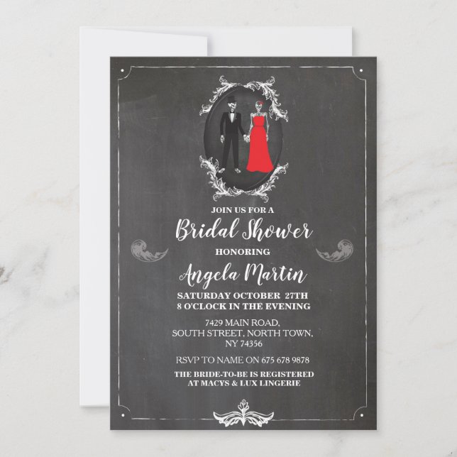 Invitación Esqueletos subiós nupciales Halloween del cráneo (Anverso)