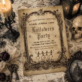 Invitación Esqueletos Victorianos Antiguos Halloween Gótico