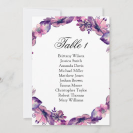 Invitación Esquema de asientos con flores púrpuras. Plan de m