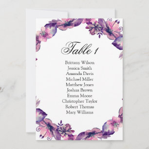 Invitación Esquema de asientos con flores púrpuras. Plan de m