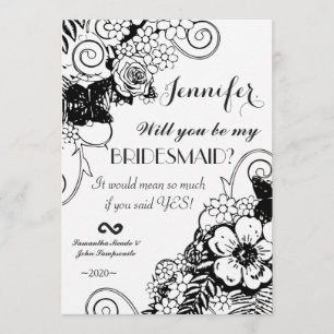 Invitación Esquema floral blanco y negro de Bonito
