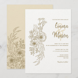 Invitación Esquema floral de oro antiguo