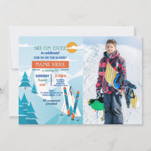 Invitación Esquiando Fiesta de Cumpleaños Eslora Nieve foto d