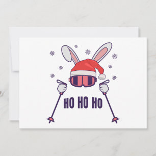 Invitación Esquiando Santa Rabbit con Santa Hat y los postes