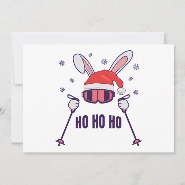 Invitación Esquiando Santa Rabbit con Santa Hat y los postes  (Anverso)