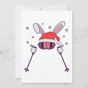 Invitación Esquiando Santa Rabbit con Santa Hat y los postes