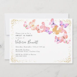 Invitación Esquías de mariposa Coral Gold Confetti Sweet 16