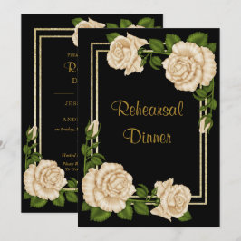 Invitación Esquina Chic Elegante Rosas Marfil Cena de Ensayo 