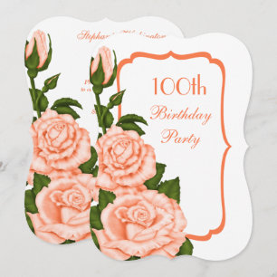 Invitación Esquina Chic Rosas Coral 100 Cumpleaños