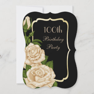 Invitación Esquina Chic Rosas Marfil 100 Cumpleaños