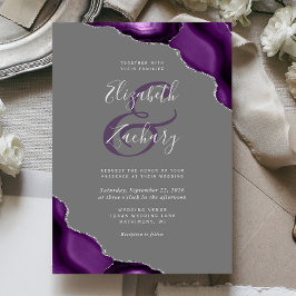 Invitación Esquina de Ágata Gris Plateada Púrpura para Boda