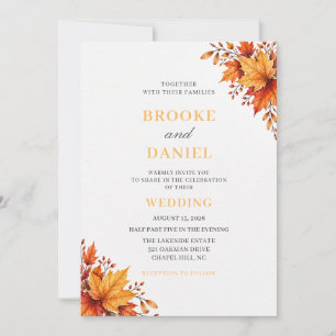 Invitación Esquina de boda de hoja de arce dorada