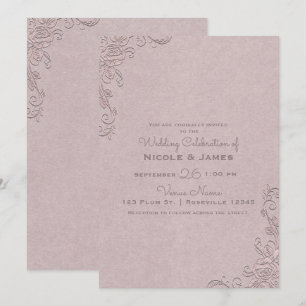 Invitación Esquina de Boda de Rosa Elegante con Glamour Rústi