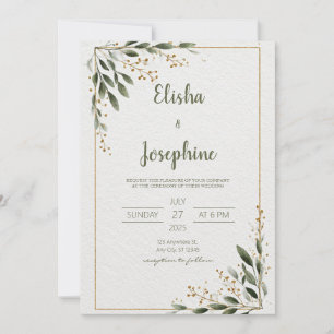 Invitación Esquina de Bodas con Verde y Marco de Oro Minimali
