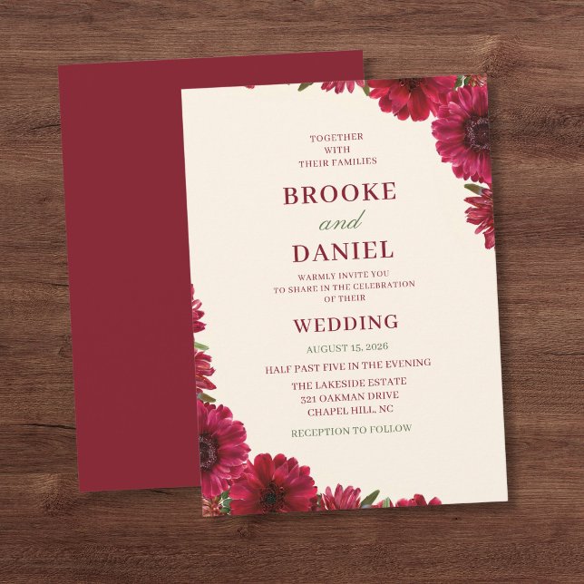 Invitación Esquina de Gerbera Daisy Borgoña Boda (Subido por el creador)