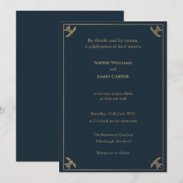 Invitación Esquina de hoja botánica de tartán escocés Navy Go