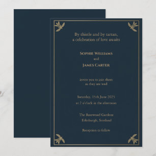 Invitación Esquina de hoja botánica de tartán escocés Navy Go