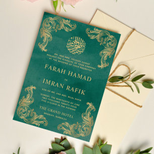 Invitación Esquina de oro verde claro vintage Boda islámico