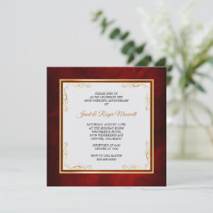 Invitación Esquina dorada Marco Rojo 50 Aniversario de Boda