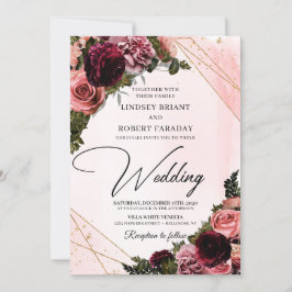Invitación Esquina floral de mauve burgundy boho