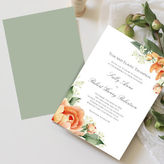 Invitación Esquina floral de melocotón Verde elegante escritu