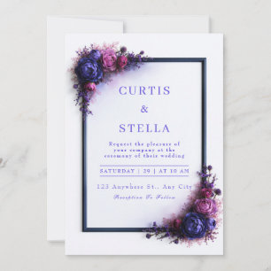 Invitación Esquina floral índigo magenta boda