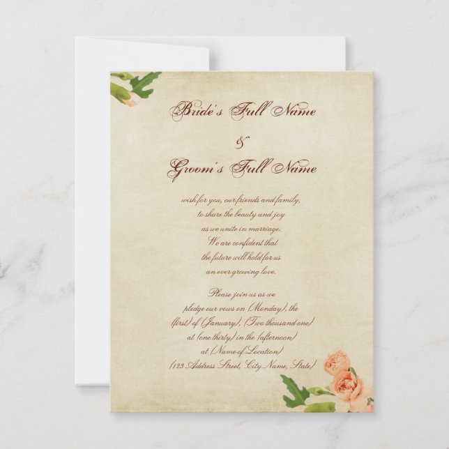 Invitación Esquinas de claveles rosas acuarelas (Anverso)