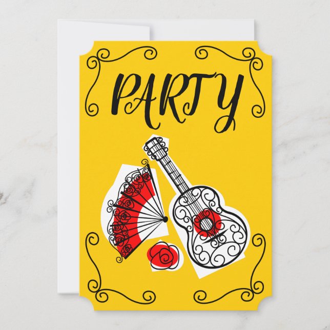 Invitación Esquinas de Souvenirs Españoles vertical Fiesta (Anverso)
