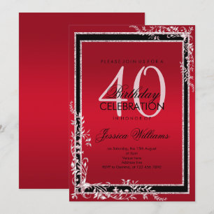 Invitación Esquinas Decorativas Cumpleaños Ruby & Negro