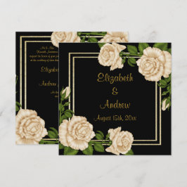 Invitación Esquinas Elegantes Rosas Marfil Bouquets Boda
