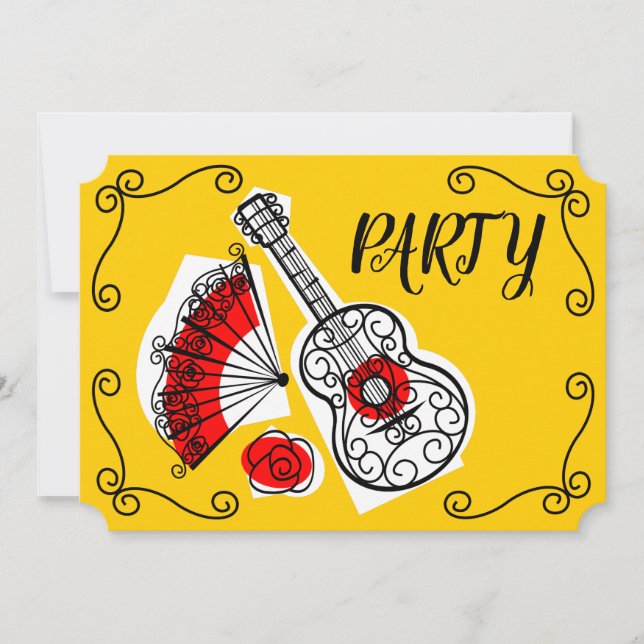 Invitación Esquinas españolas Fiesta horizontal (Anverso)