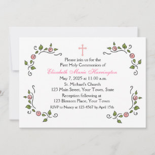 Invitación Esquinas florales rosas, religiosas