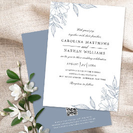 Invitación Esquinas florales simples Boda elegante Código QR