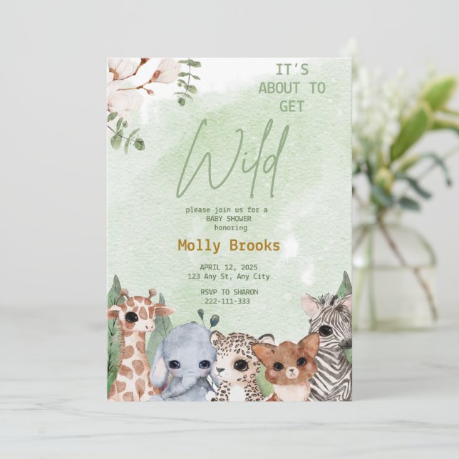 Invitación Está a punto de conseguir Baby Shower de Safari de (Anverso de pie)