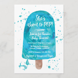 Invitación Está a punto de invitar a Baby Shower azul POP