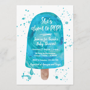 Invitación Está a punto de invitar a Baby Shower azul POP