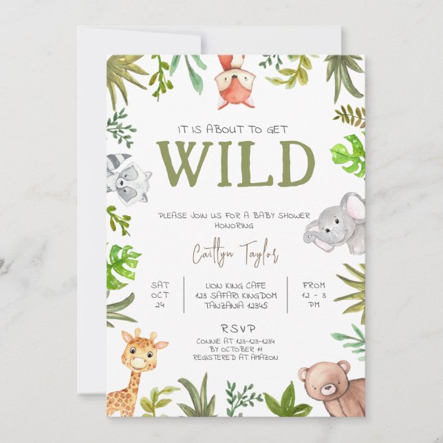 Invitación Está a punto de obtener Baby Shower WILD (Anverso)